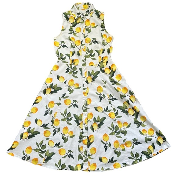 Chetta B 1950s Inspired Lemon Print Button Down Dress sz 6 - Picture 2 of 13